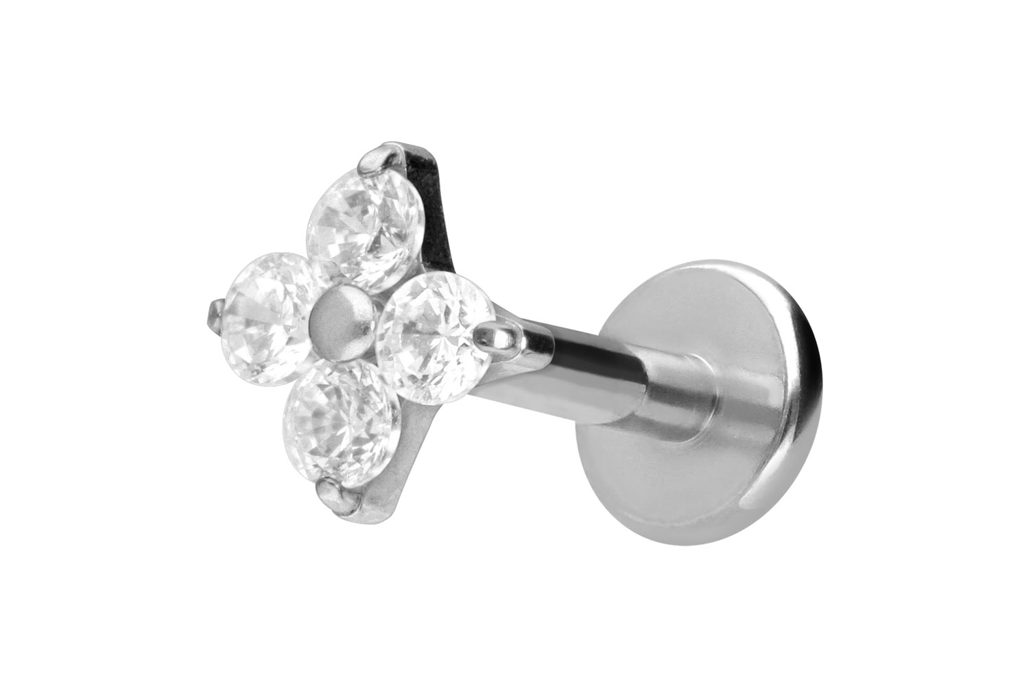 Titan Labret Piercing mit Innengewinde KRISTALLBLUME